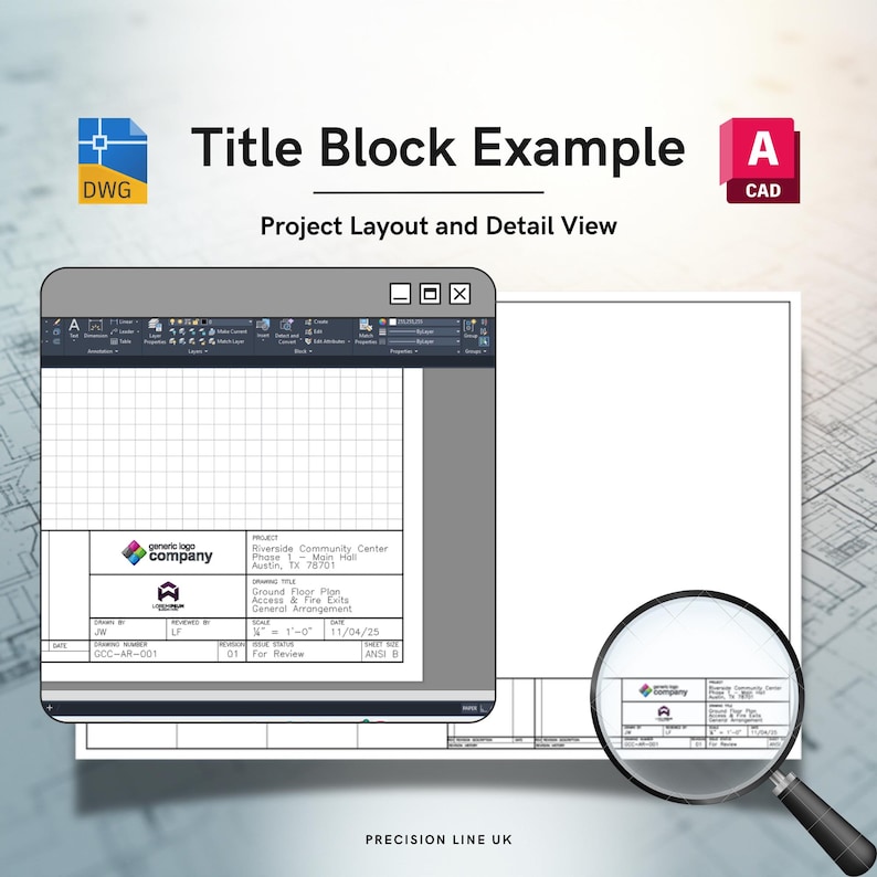 Autocad ANSI B Tabloid Title Block Template | Editable DWG (digital ...