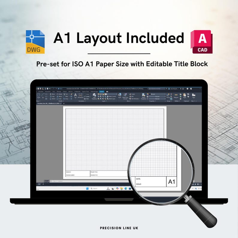 Szablon bloku tytułowego AutoCAD ISO A1 Minimal Layout – edytowalny układ DWG (do pobrania cyfrowego) zdjęcie 2