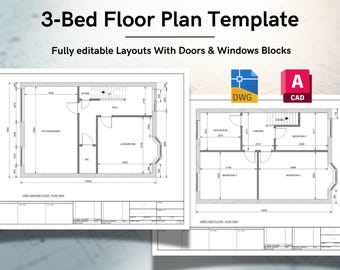 Autocad 3-Bett-Haus-Grundrisse - Grundriss und erste unmöblierte Vorlagen (vollständig bearbeitbare DWG)