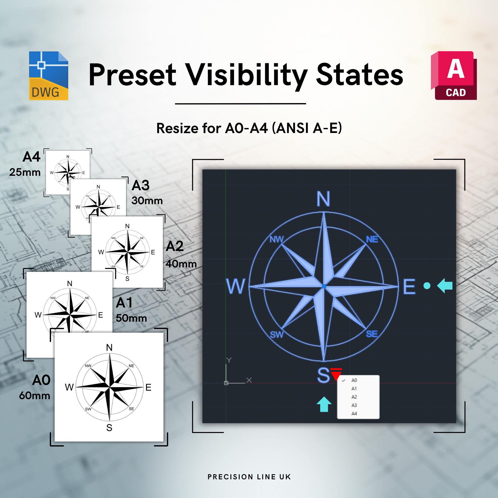 Autocad Dynamic Compass Rose North Arrow Block | DWG File (digital ...
