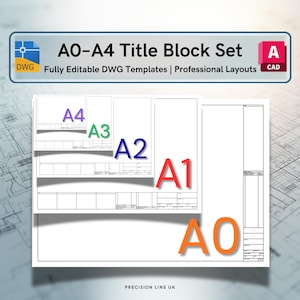 Paquete de plantillas de bloques de título ISO A0-A4 para AutoCAD - Diseños DWG editables (Descarga digital)