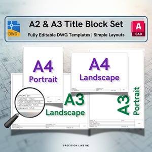 AutoCAD Title Block Template Bundle – A3/A4/Portrait/Landscape, Editable DWG (Digital Download)