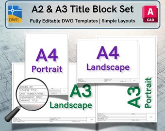 AutoCAD Title Block Template Bundle – A3/A4/Portrait/Landscape, Editable DWG (Digital Download)
