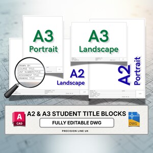 AutoCAD Title Block Template Bundle – A2/A3/Portrait/Landscape, Editable DWG (Digital Download)