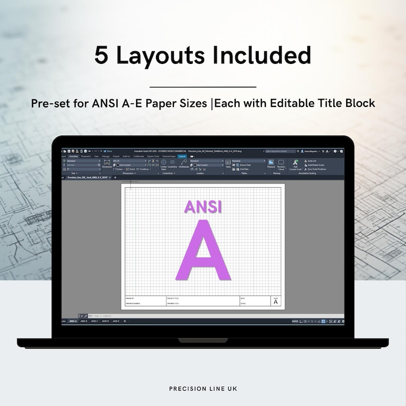 AutoCAD ANSI A-E Minimal Layout Title Block Templates - US Inches - Editable DWG (Digital Download) image 2