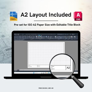 AutoCAD ISO A2 Minimal Layout Title Block Template - Editable DWG Layout (Digital Download) image 2