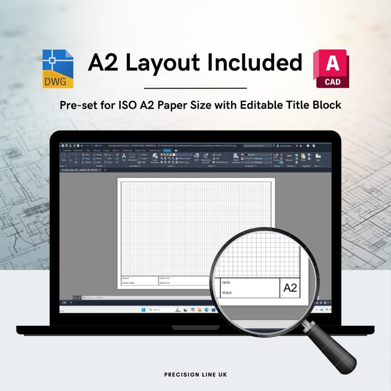 AutoCAD ISO A2 Minimal Layout Title Block Template - Editable DWG Layout (Digital Download) image 2