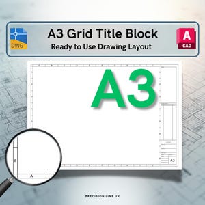 AutoCAD ISO A3 Grid Title Block Template - Editable DWG Layout (Digital Download)