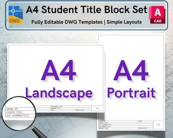 AutoCAD Student ISO A4 Title Block Templates (Landscape & Portrait) - Editable DWG Layout (Digital Download)