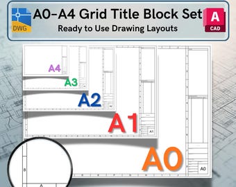 AutoCAD ISO A0-A4 Grid Title Block Template Pack - Editable DWG Layouts (Digital Download)