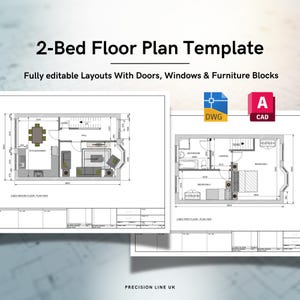 Planos de casas de 2 dormitorios en AutoCAD: Plantillas de planta baja y primer piso (DWG totalmente editables)