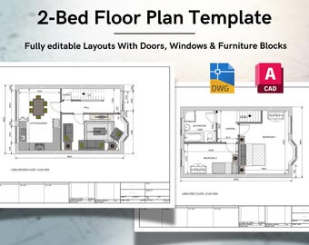 AutoCAD 2-Bed House Floor Plans – Ground & First Furnished Templates (Fully Editable DWG)