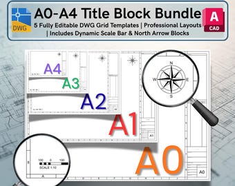 AutoCAD ISO A0-A4 Grid Title Block Template Bundle - Editable DWG Layouts (Digital Download)
