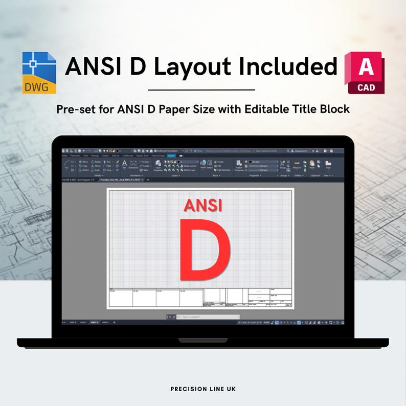 Autocad ANSI D Title Block Template | US Imperial Inches | Editable DWG ...