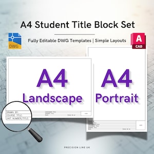 Modelli di cartiglio ISO A4 per studenti AutoCAD (orizzontale e verticale) - Layout DWG modificabile (download digitale)