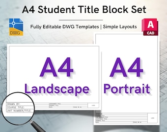 AutoCAD Student ISO A4 Title Block Templates (Landscape & Portrait) - Editable DWG Layout (Digital Download)