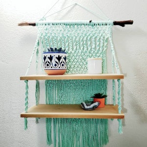 Macrame Wall Hanging with Double Shelf - Boho Wall Shelf - Handmade
