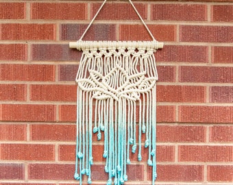 Macrame Lotus Wall Hanging - Blue and Teal Dip-dyed Ombre Effect - Boho Home Decor - Custom Handmade