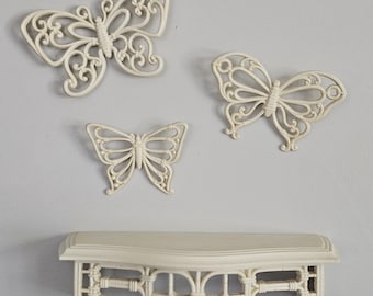 Burwood Vintage HomeCo shelf & set of 3 butterflies grandmacore cottage wall decor