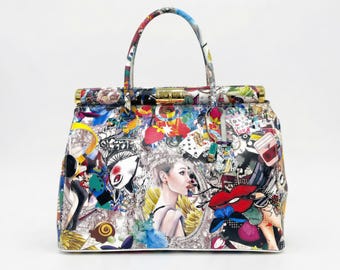 Bolso de piel auténtica italiana con bandolera de diseño exclusivo. Bolso de piel italiano hecho a mano en Italia. Un regalo para ella.