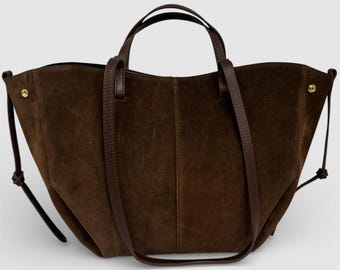 Umhängetasche aus echtem Wildleder mit Togo-Lederdetails, Echtes Leder, Made in Italy Aus Wildleder mit Togo-Leder