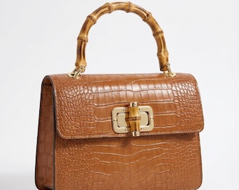 Vintage 90s Gucci Diana Bamboo Handle Leather Crossbody Mini Bag