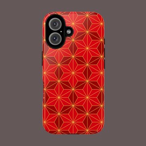 Red Japanese design phone case、Traditional Asanoha