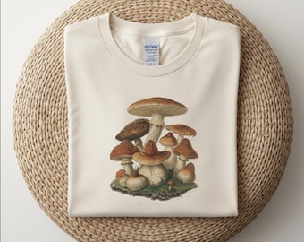 Vintage Mushroom T-Shirt • Botanical Fungi Illustration Tee • Nature Lover Shirt • Cottagecore Hippie Apparel • Forager Gift