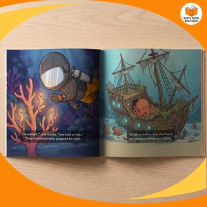 Two facing pages of the personalised Goodnight Ocean picture book