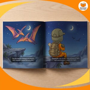 An open spread showing the artwork and story text of Goodnight Dinosaurs