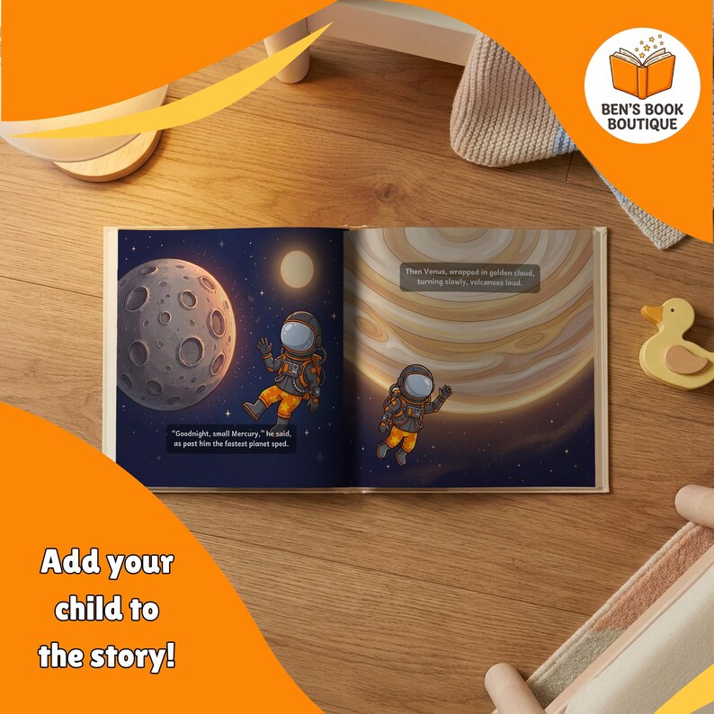 Open Goodnight Planets book showing a second illustrated interior spread
