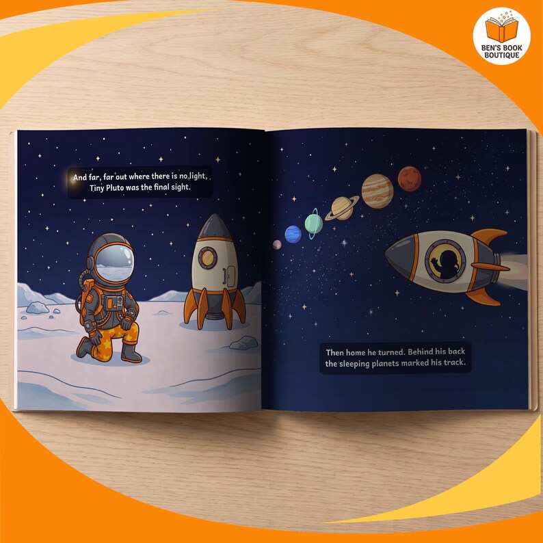 Another look inside Goodnight Planets, printed full bleed