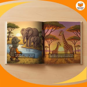 A further spread from the personalised Goodnight Safari book
