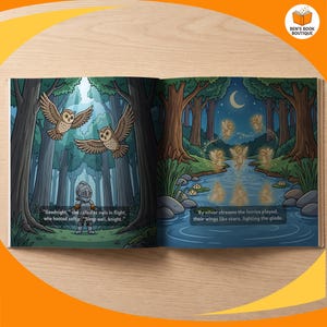 Inside pages of Goodnight Castle, with the child's name in the story