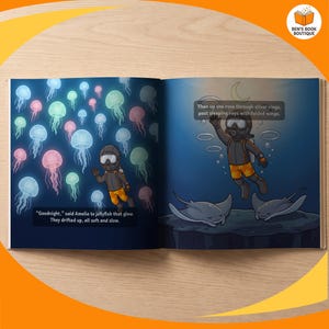 A closing page spread from the personalised Goodnight Ocean book