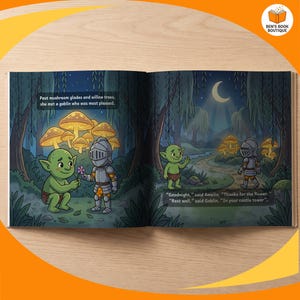 Two facing pages of the personalised Goodnight Castle picture book