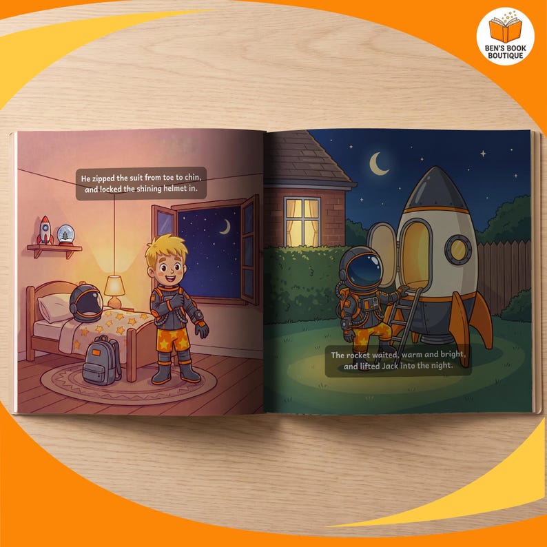 A page spread from the personalised Goodnight Planets book, shown flat