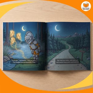 An open spread showing the artwork and story text of Goodnight Castle