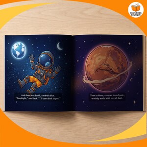 A further spread from the personalised Goodnight Planets book