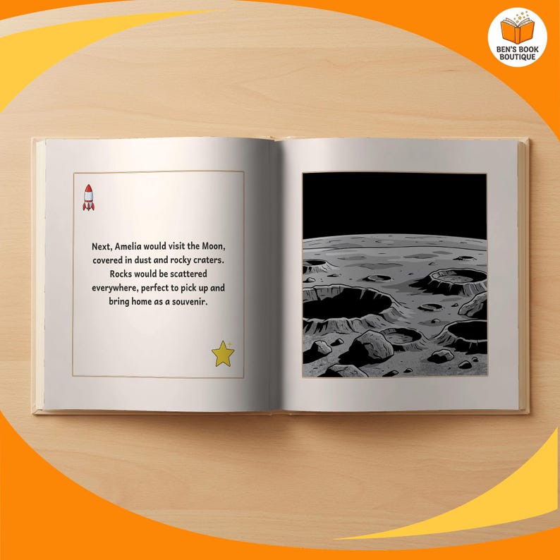 Two facing pages of the personalised 'You Can Be An Astronaut' picture book