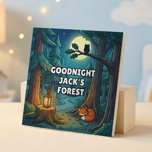 Personalised Goodnight Forest book cover showing the child's name