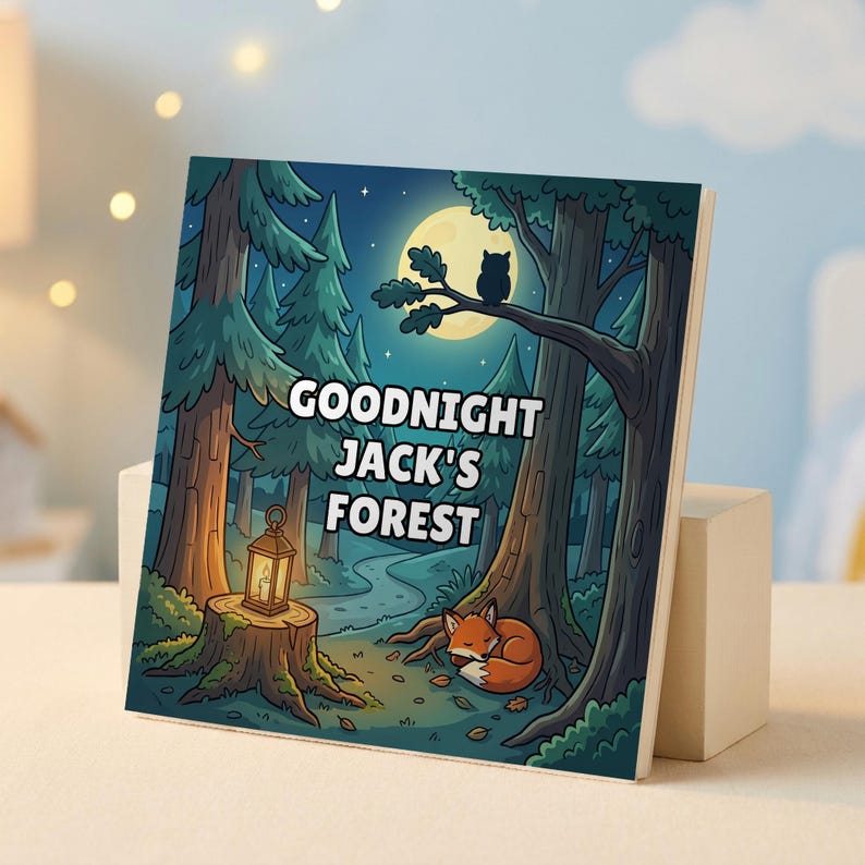 Personalised Goodnight Forest book cover showing the child's name