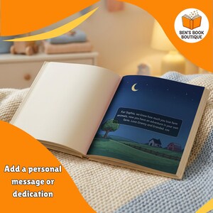 Dedication page of a personalised Goodnight Farm book with a gift message
