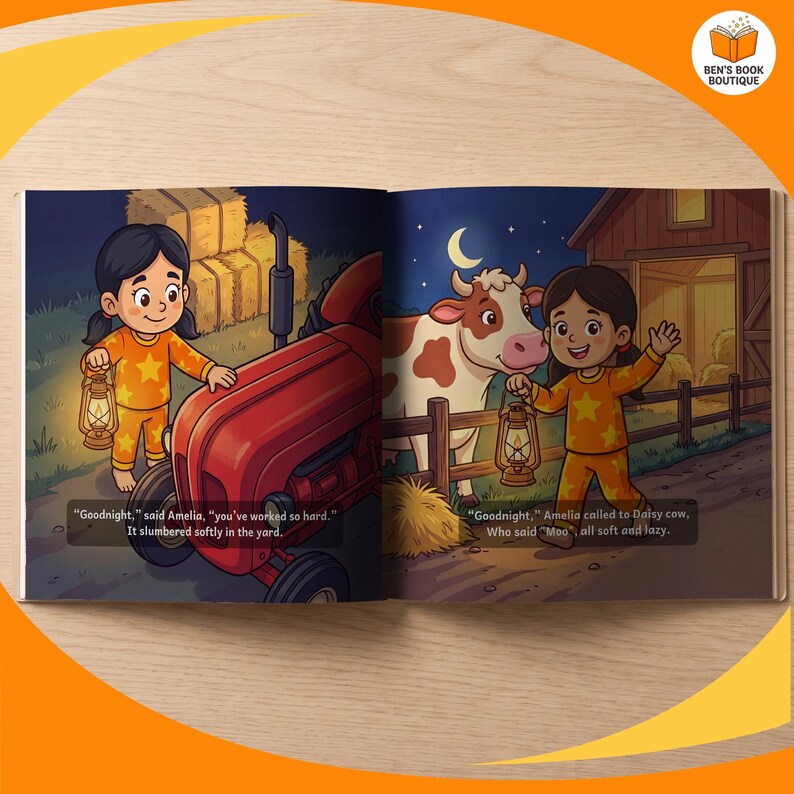 A further spread from the personalised Goodnight Farm book