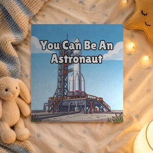 'You Can Be An Astronaut' personalised book on a bedside table in a child's bedroom