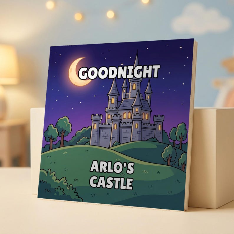Personalised Goodnight Castle book cover showing the child's name