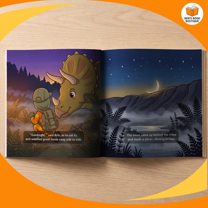 A further spread from the personalised Goodnight Dinosaurs book