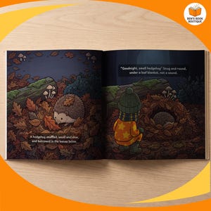 Inside pages of Goodnight Forest, with the child's name in the story