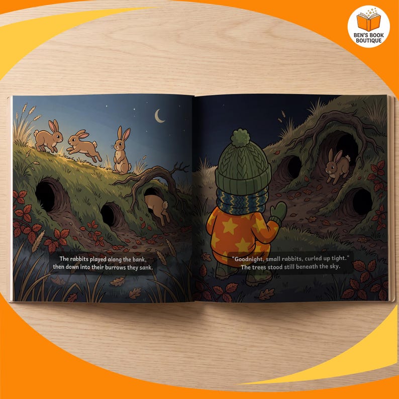A further spread from the personalised Goodnight Forest book