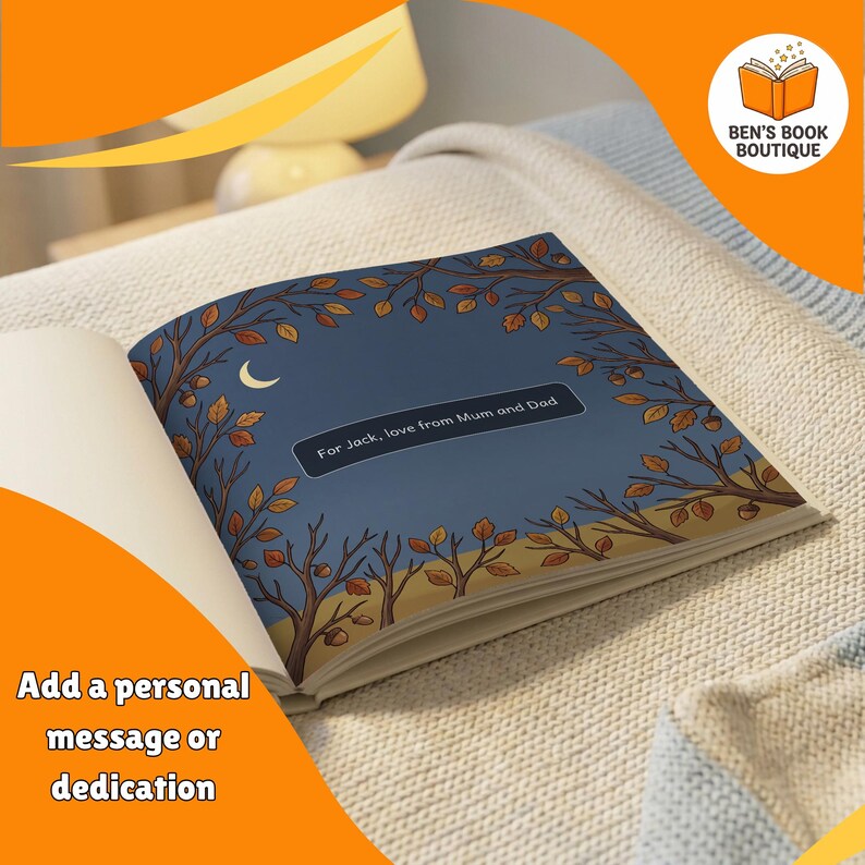 Dedication page of a personalised Goodnight Forest book with a gift message